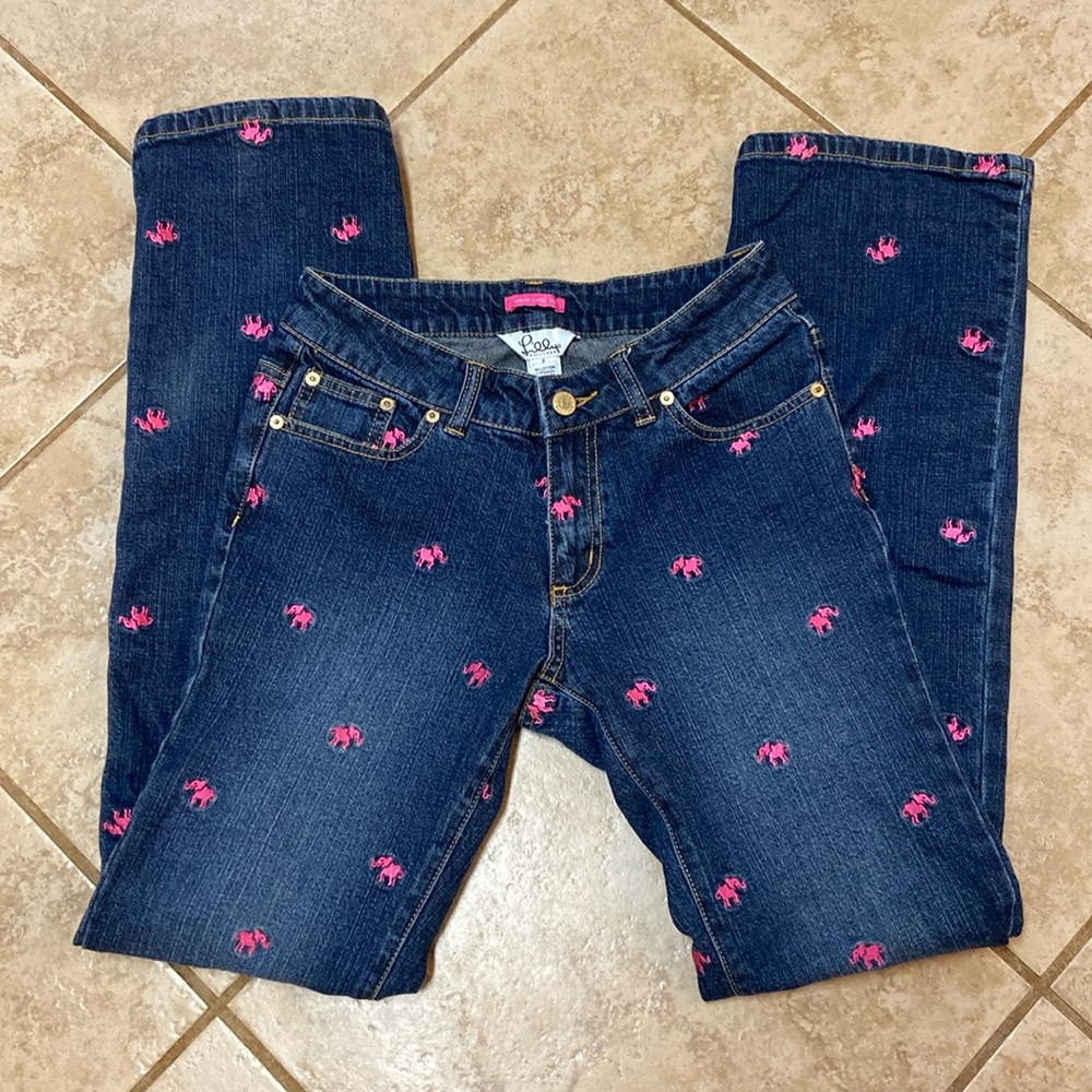 Lily Pulitzer Pink Elephant Embroidered Main Line Fit Denim Jeans
